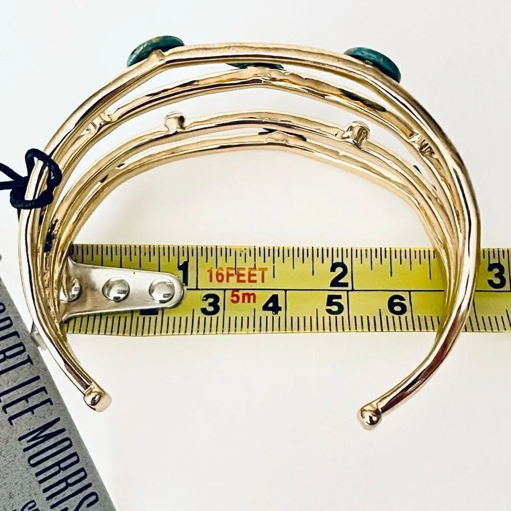 NWT Robert Lee Morris multi-row celestial Gold green patina Cuff Bangle Bracelet